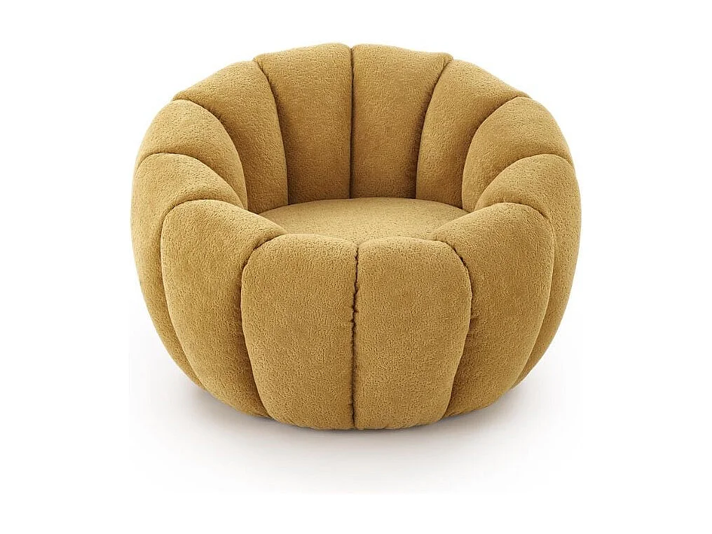 Fauteuil rond coquillage en tissu jaune moutarde Alix