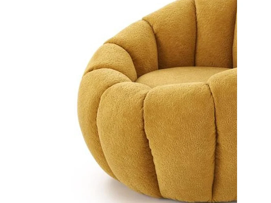 Fauteuil rond coquillage en tissu jaune moutarde Alix