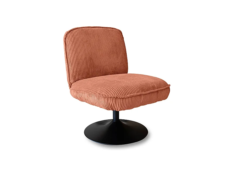 Now's Home - Fauteuil Pivotant Velour Cotele Terra Pied Metal Noir 62x74x75cm Funky