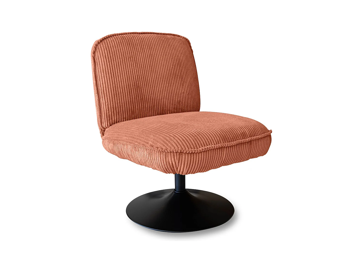 Now's Home - Fauteuil Pivotant Velour Cotele Terra Pied Metal Noir 62x74x75cm Funky