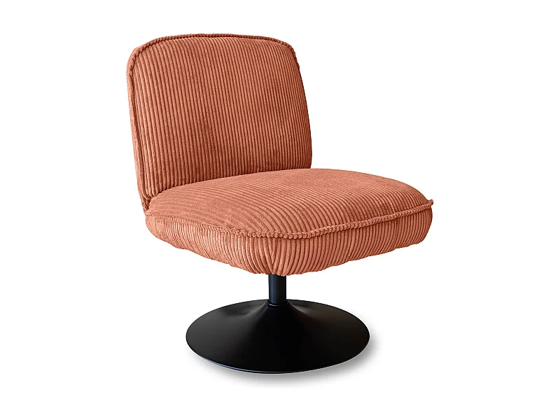 Now's Home - Fauteuil Pivotant Velour Cotele Terra Pied Metal Noir 62x74x75cm Funky