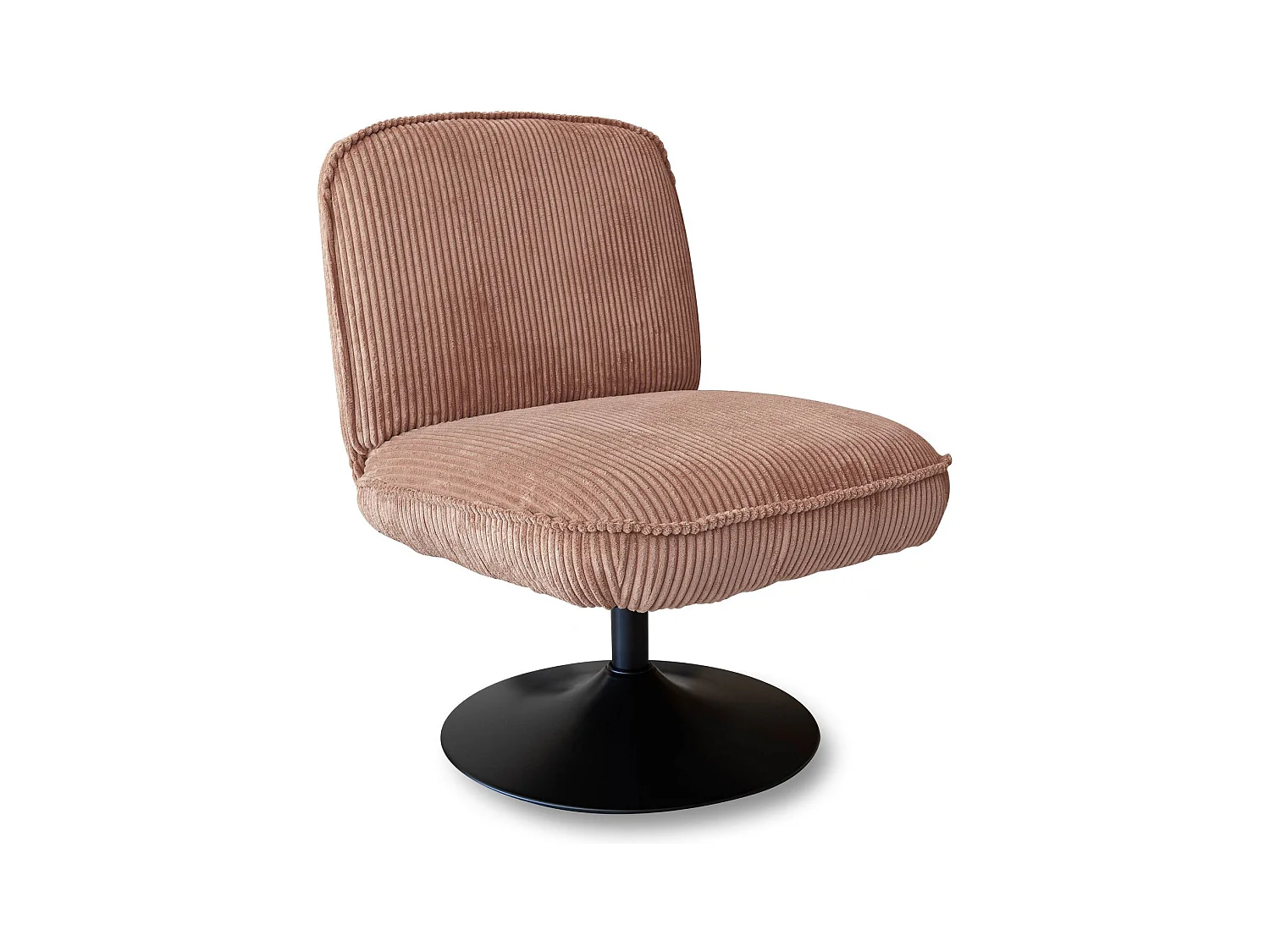 Now's Home - Fauteuil Pivotant Velour Cotele Rose Pied Metal Noir 62x74x75cm Funky