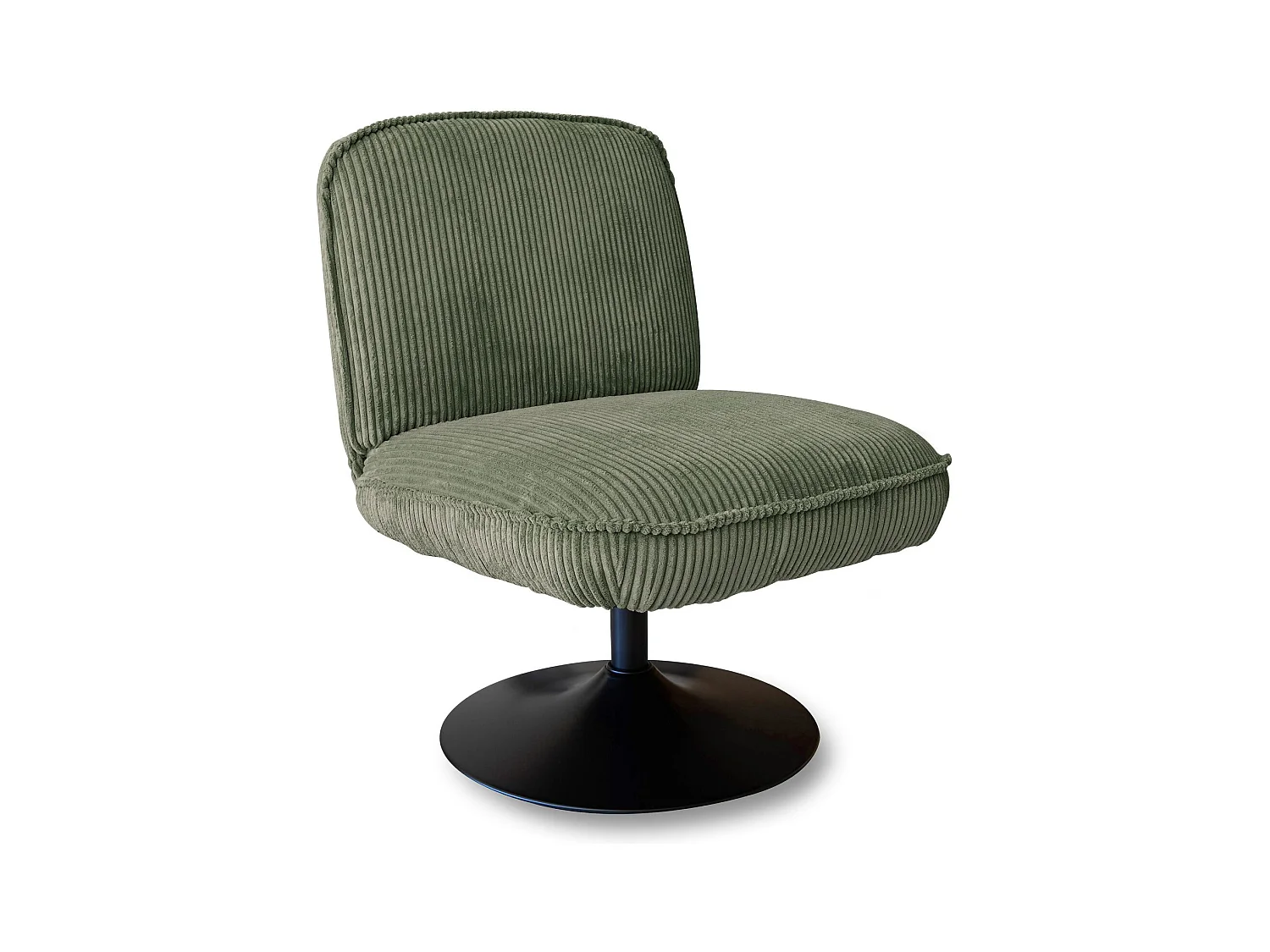 Now's Home - Fauteuil Pivotant Velour Cotele Vert Pied Metal Noir 62x74x75cm Funky
