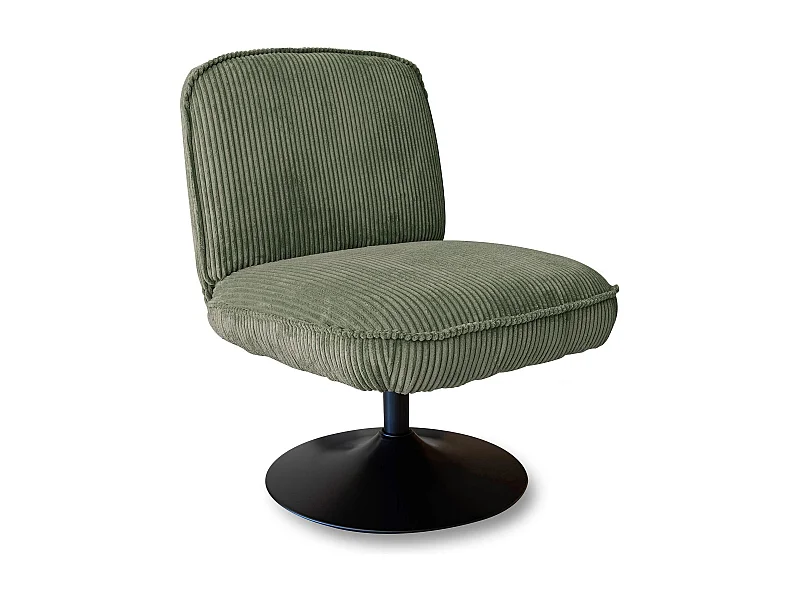 Now's Home - Fauteuil Pivotant Velour Cotele Vert Pied Metal Noir 62x74x75cm Funky