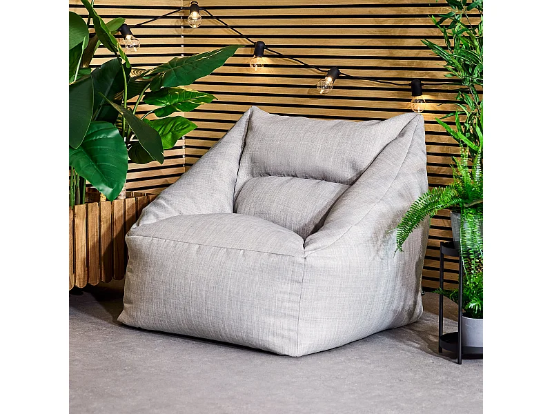 Pouf fauteuil d'intérieur et d'extérieur en tissu tissé gris clair - NATALIA