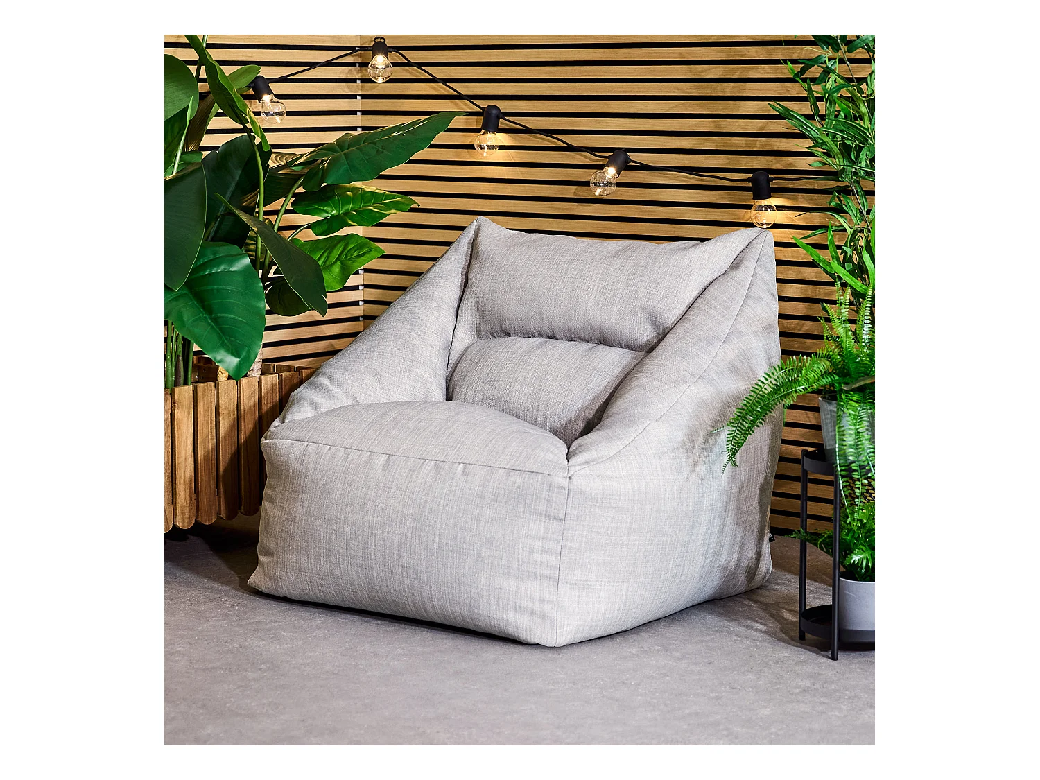 Pouf fauteuil d'intérieur et d'extérieur en tissu tissé gris clair - NATALIA