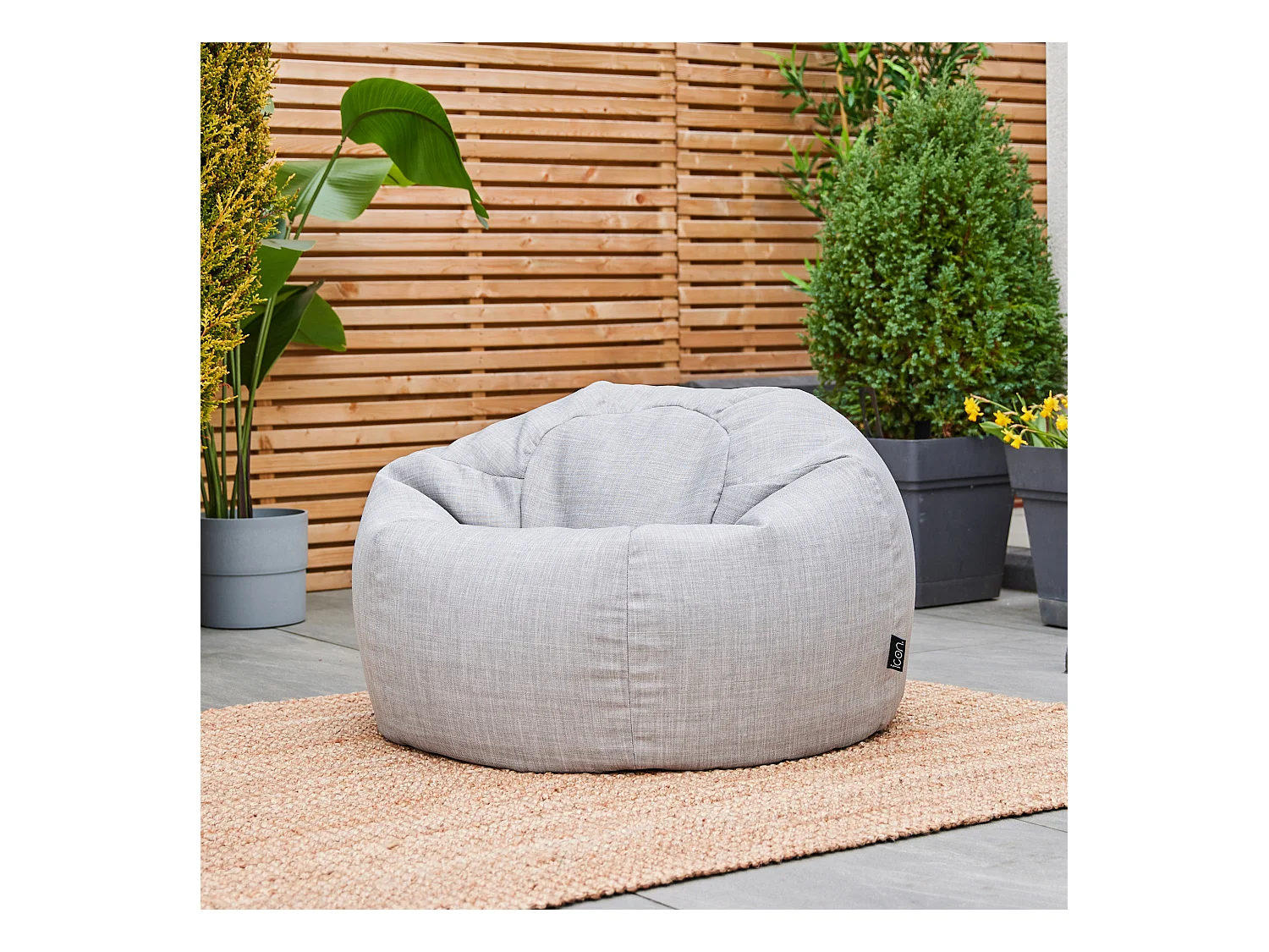 Pouf fauteuil classique extérieur en tissu tissé gris clair - KINGSTON