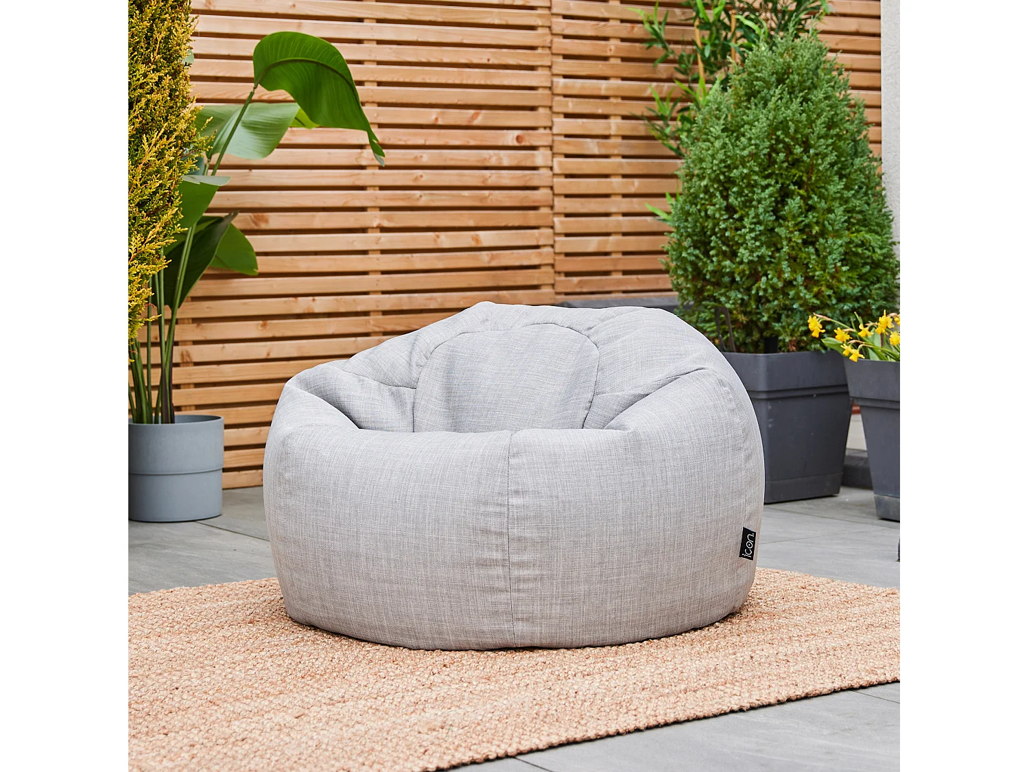 Pouf fauteuil classique extérieur en tissu tissé gris clair - KINGSTON