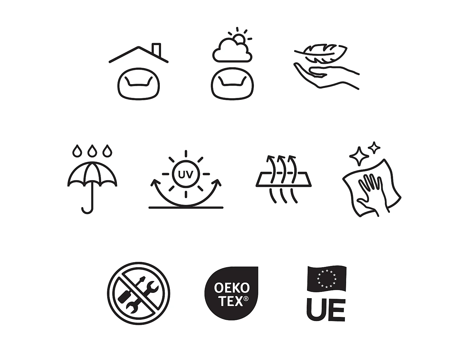 Pouf fauteuil classique extérieur en tissu tissé gris clair - KINGSTON