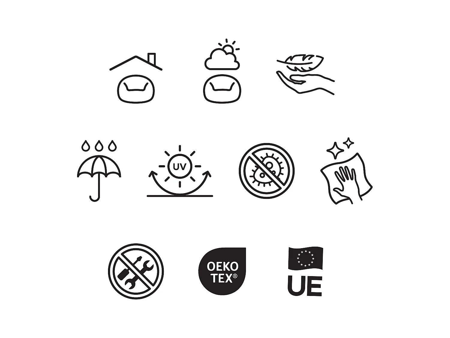 Pouf repose-pieds d'extérieur en oléfine toutes saisons vert kaki - NOVA