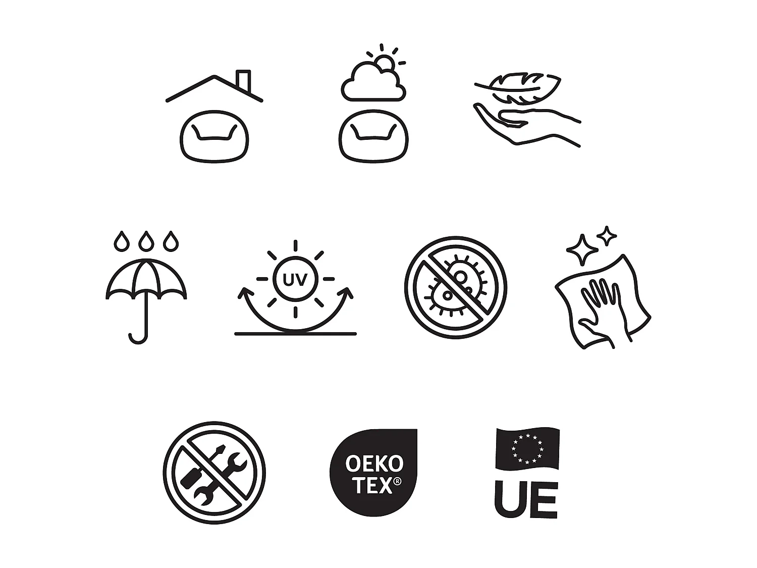 Pouf repose-pieds d'extérieur en oléfine toutes saisons vert kaki - NOVA