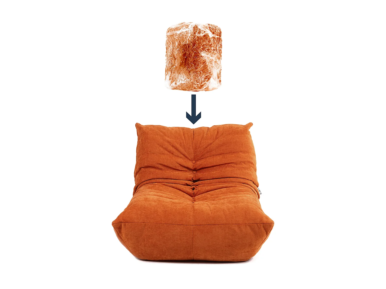 Pouf chauffeuse en tissu chenille garni de mousse extensible, orange - ENZO