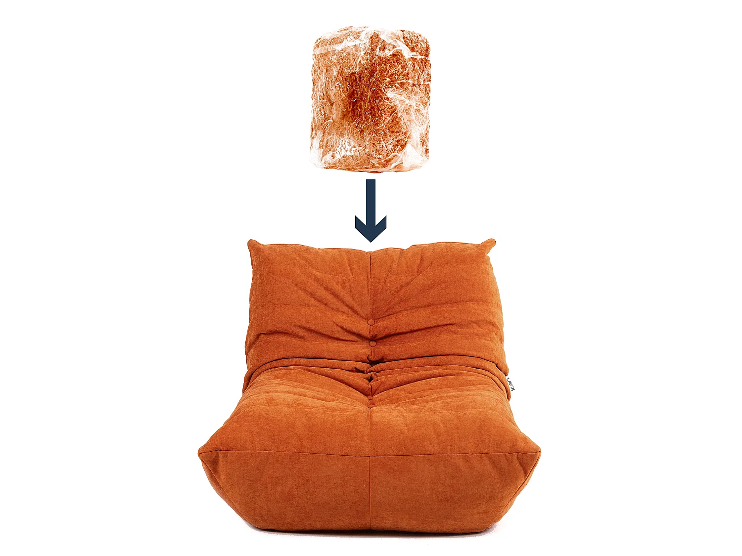 Pouf chauffeuse en tissu chenille garni de mousse extensible, orange - ENZO
