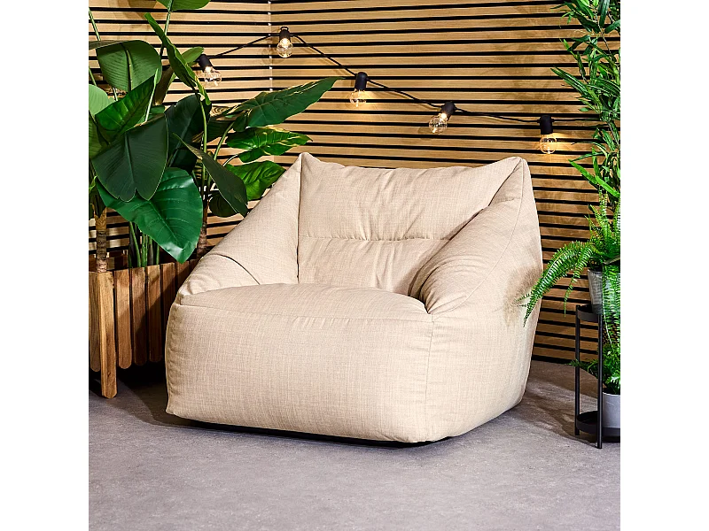 Pouf fauteuil d'intérieur et d'extérieur en tissu tissé beige - NATALIA