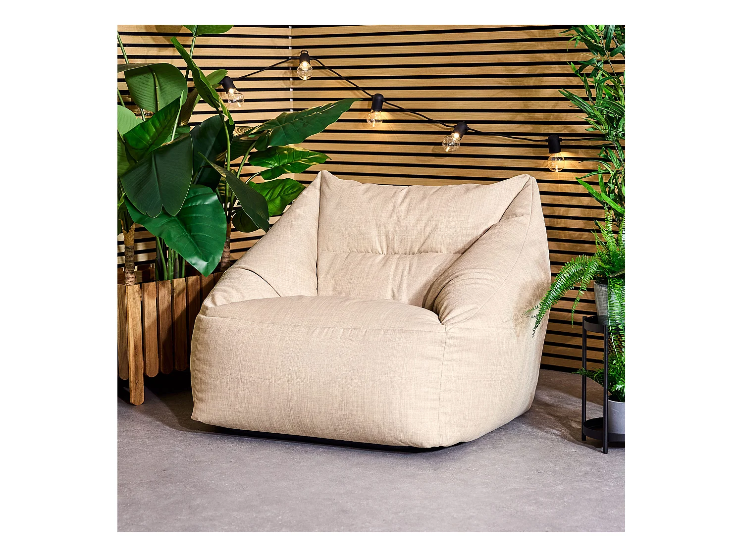 Pouf fauteuil d'intérieur et d'extérieur en tissu tissé beige - NATALIA