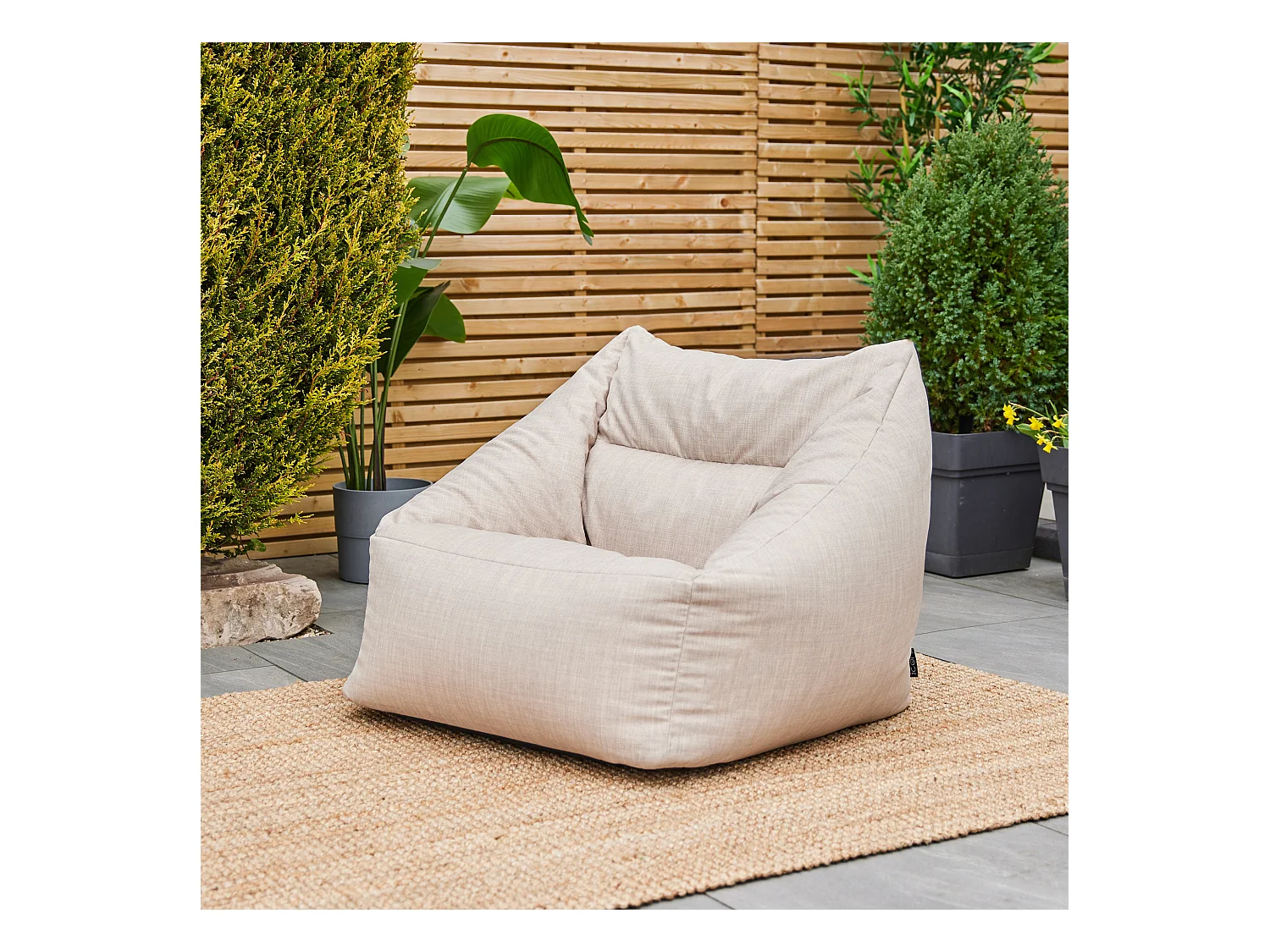 Pouf fauteuil d'intérieur et d'extérieur en tissu tissé beige - NATALIA