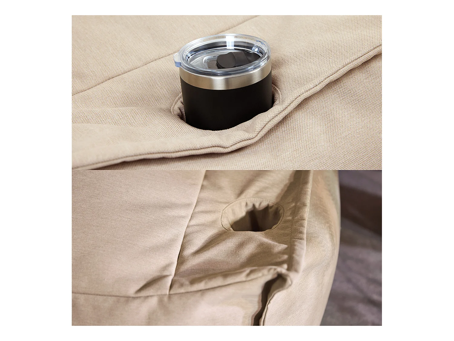 Pouf fauteuil d'extérieur en oléfine toutes saisons beige - ALTO