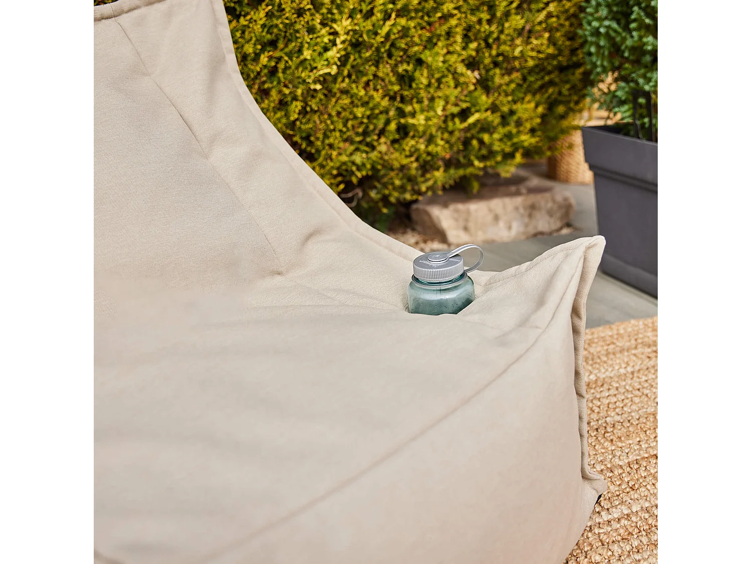 Pouf fauteuil d'extérieur en oléfine toutes saisons beige - ALTO