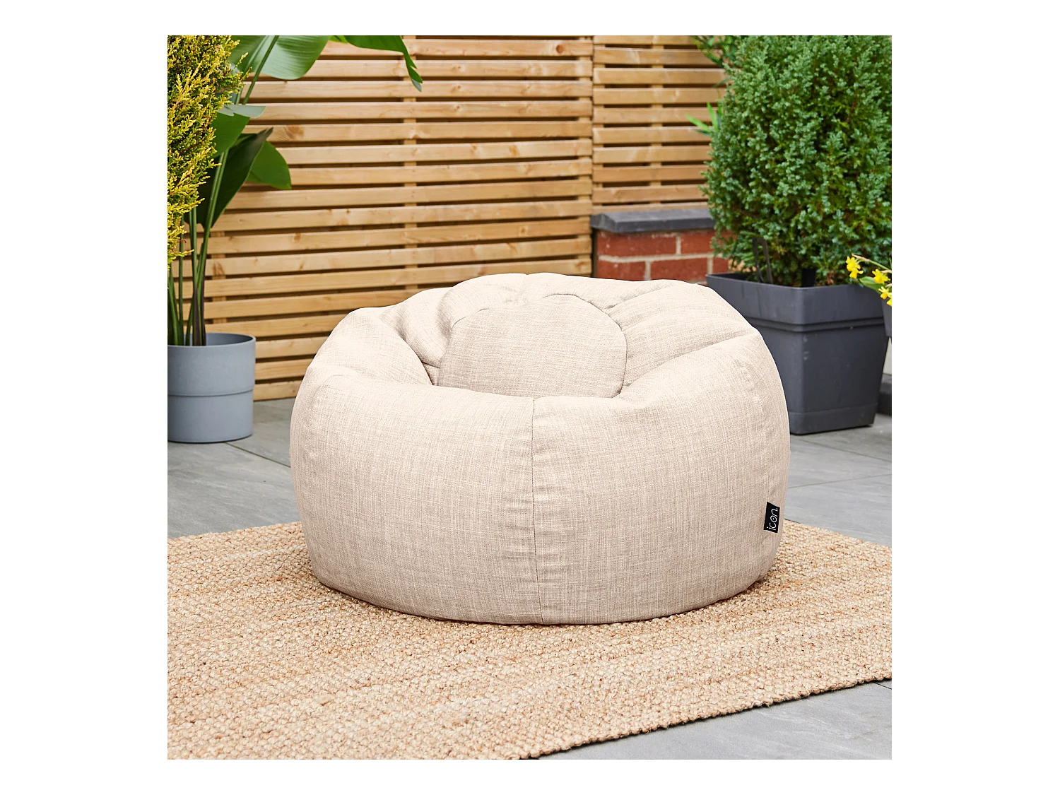 Pouf fauteuil classique extérieur en tissu tissé beige - KINGSTON