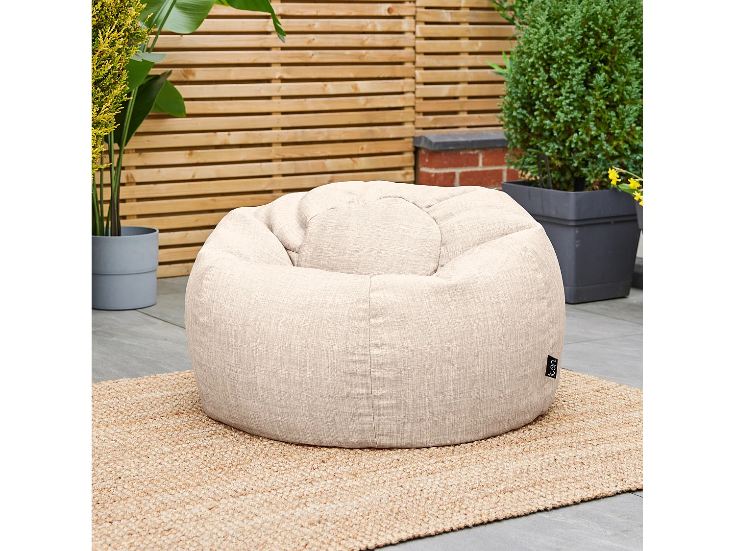 Pouf fauteuil classique extérieur en tissu tissé beige - KINGSTON