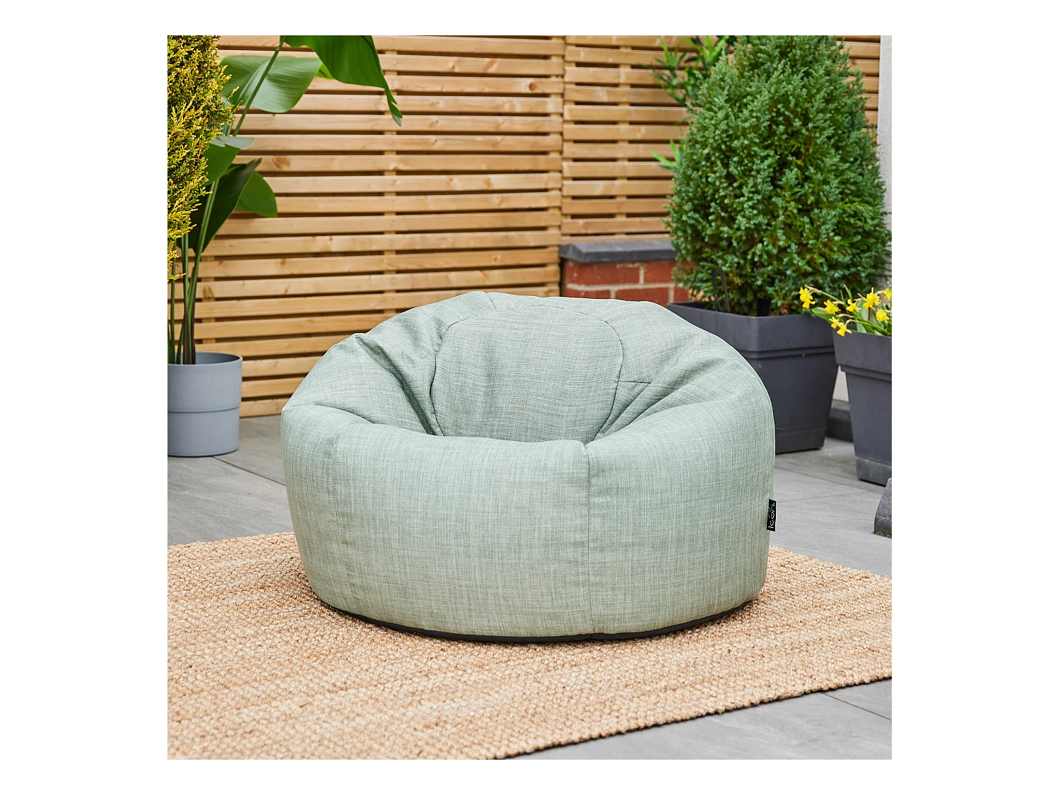 Pouf fauteuil classique extérieur en tissu tissé vert sauge - KINGSTON