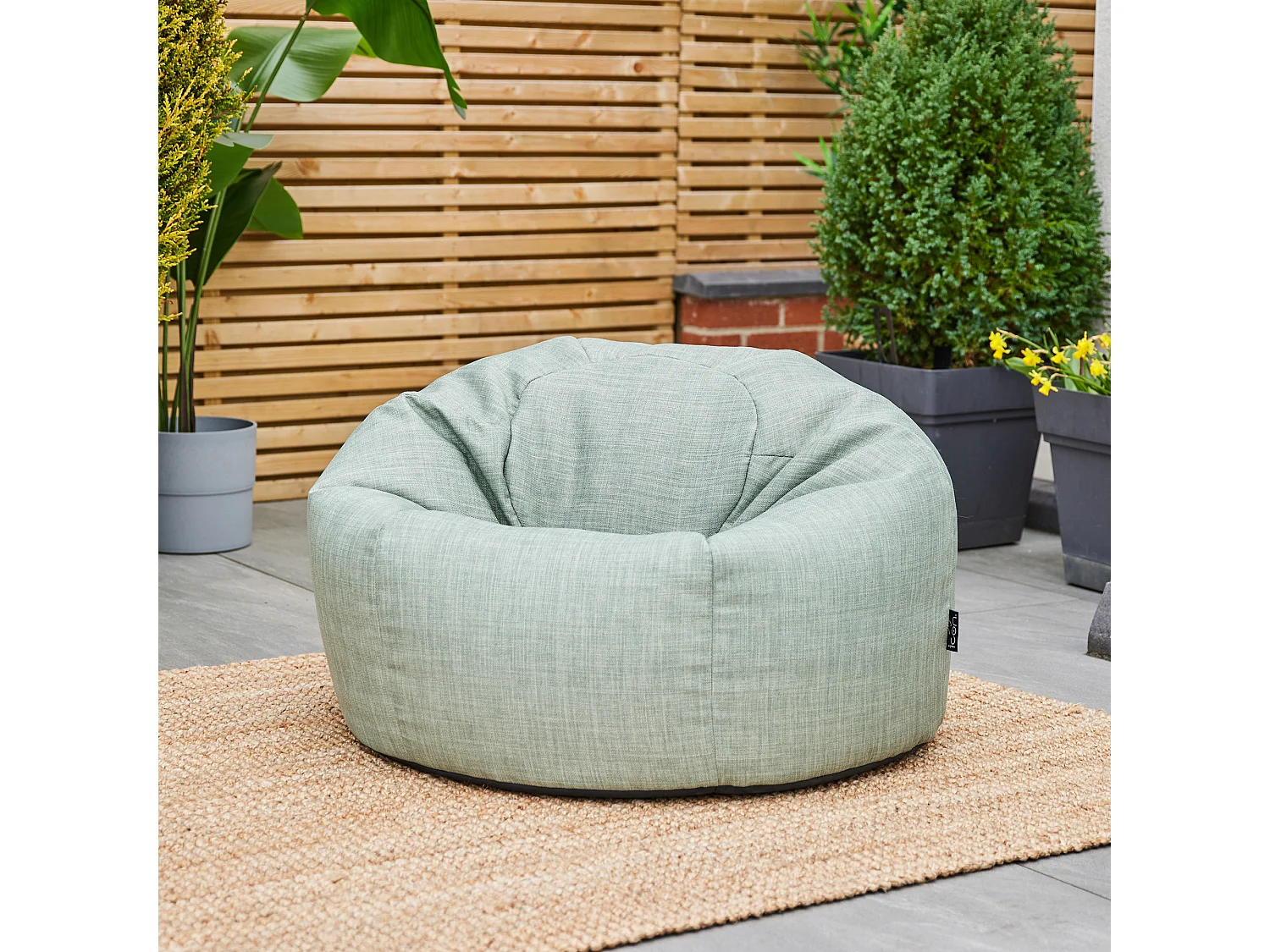Pouf fauteuil classique extérieur en tissu tissé vert sauge - KINGSTON