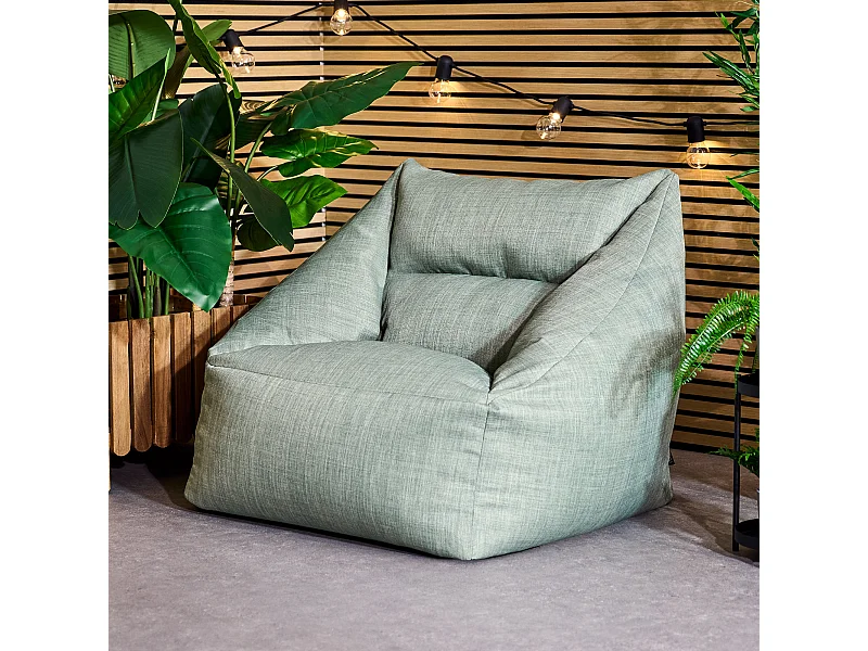 Pouf fauteuil d'intérieur et d'extérieur en tissu tissé vert sauge - NATALIA