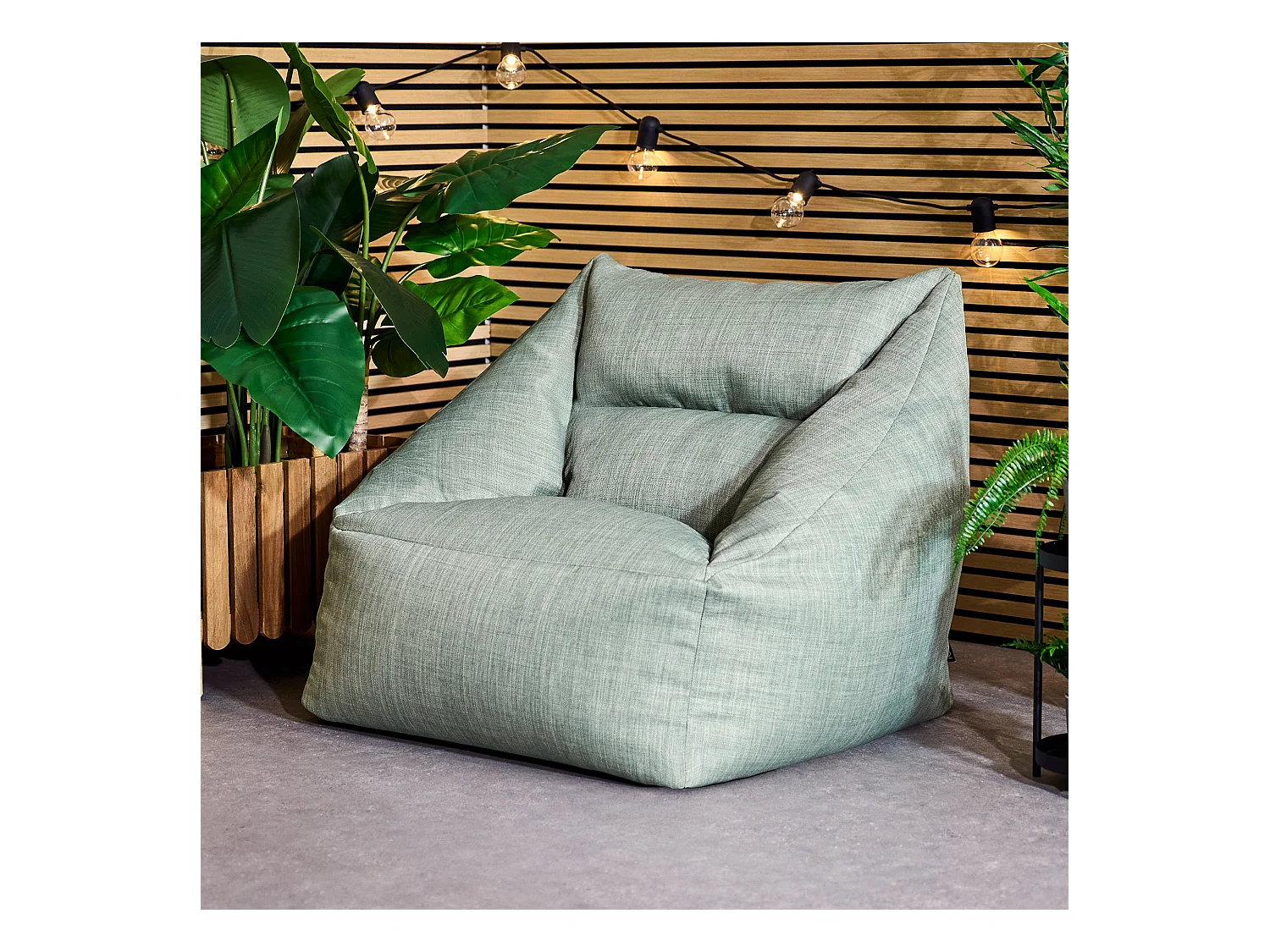 Pouf fauteuil d'intérieur et d'extérieur en tissu tissé vert sauge - NATALIA