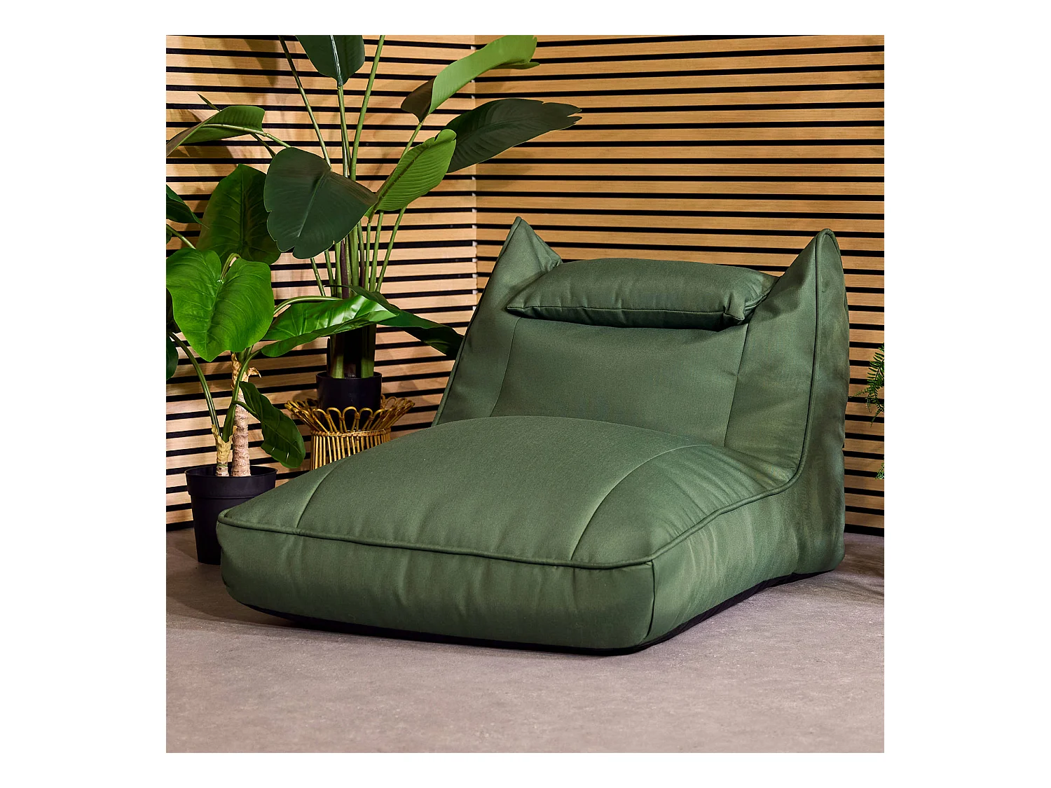 Pouf chauffeuse d'extérieur en oléfine toutes saisons vert kaki - NOVA