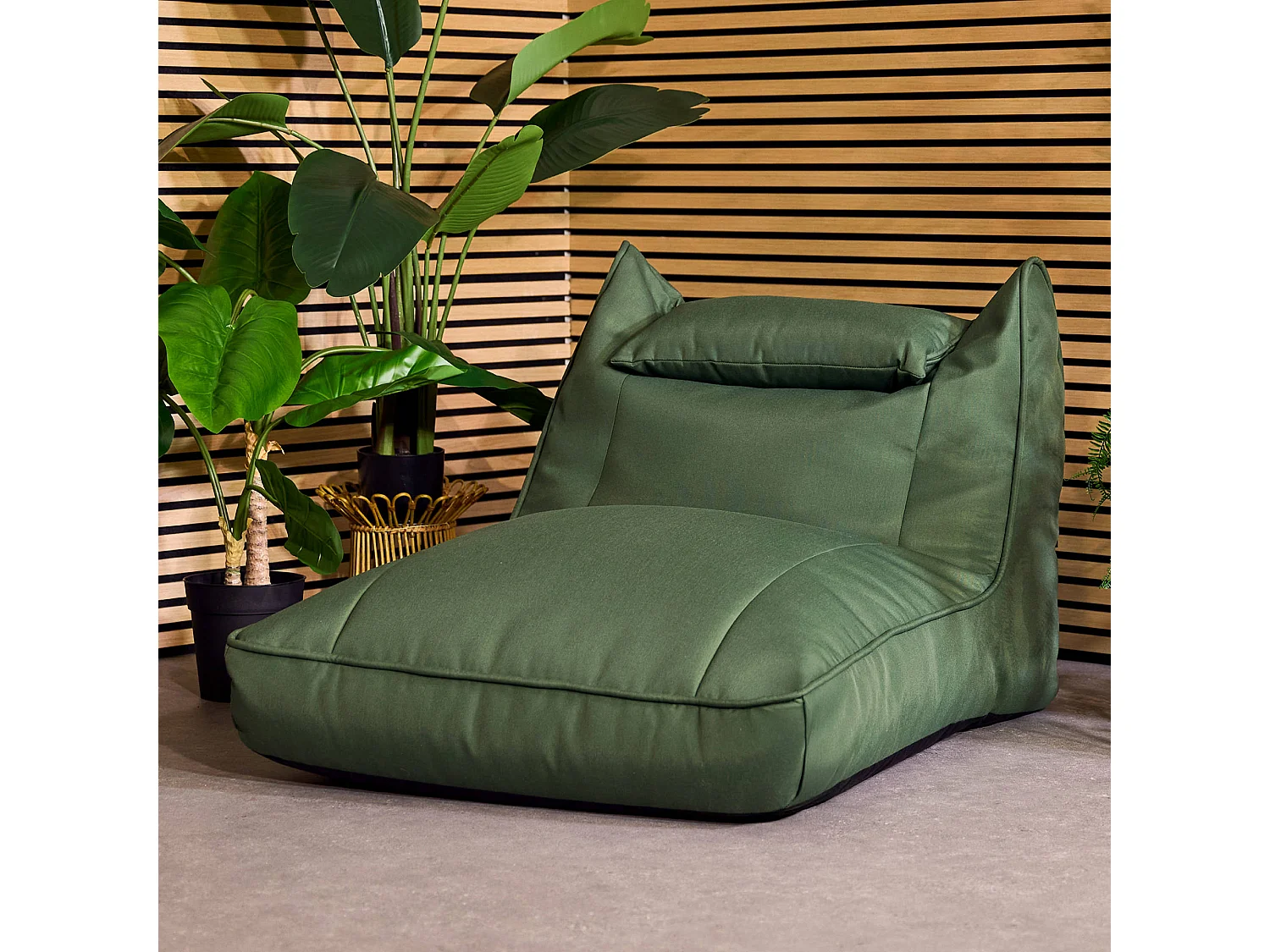 Pouf chauffeuse d'extérieur en oléfine toutes saisons vert kaki - NOVA