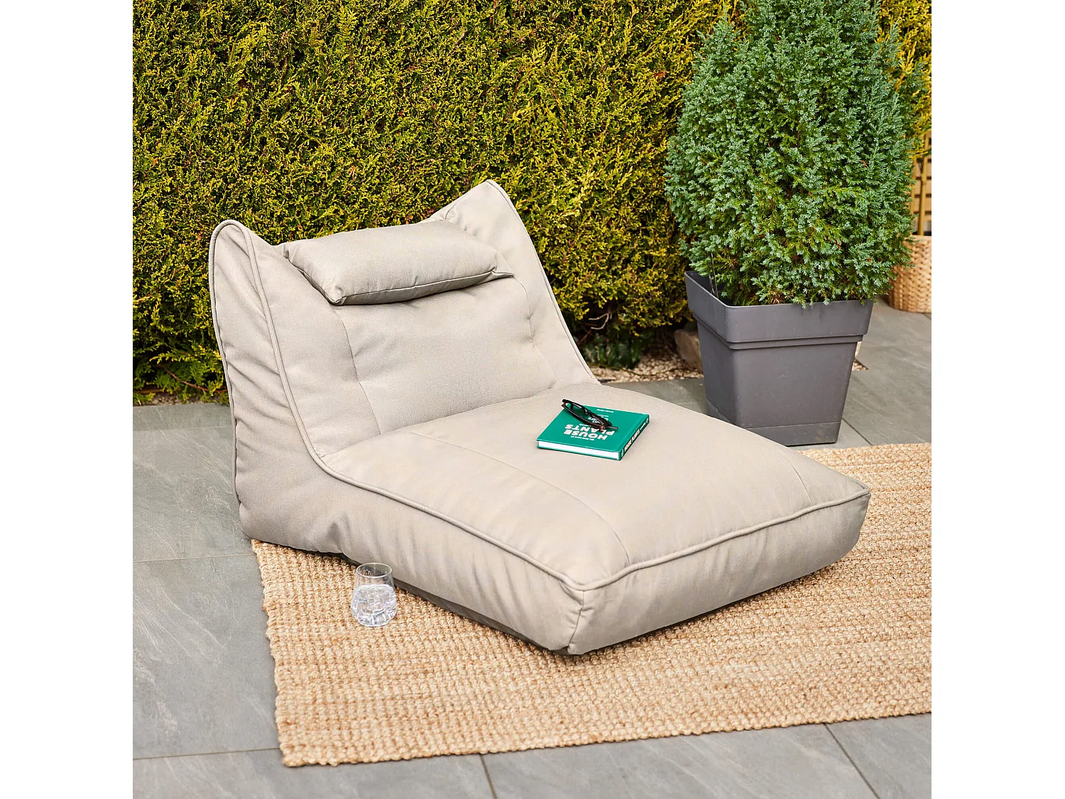 Pouf chauffeuse d'extérieur en oléfine toutes saisons beige - NOVA