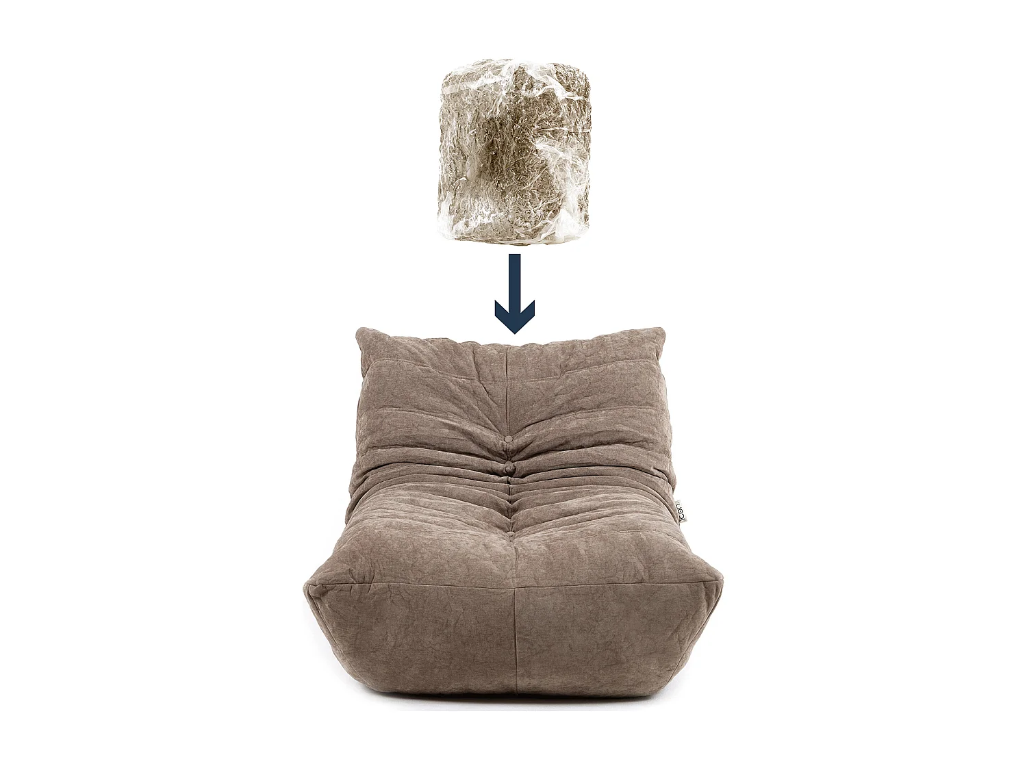 Pouf chauffeuse en tissu chenille garni de mousse extensible, beige - ENZO