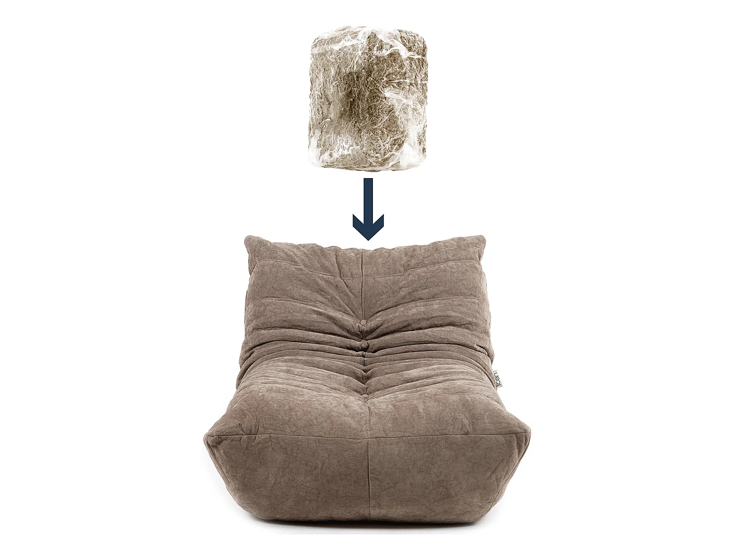 Pouf chauffeuse en tissu chenille garni de mousse extensible, beige - ENZO
