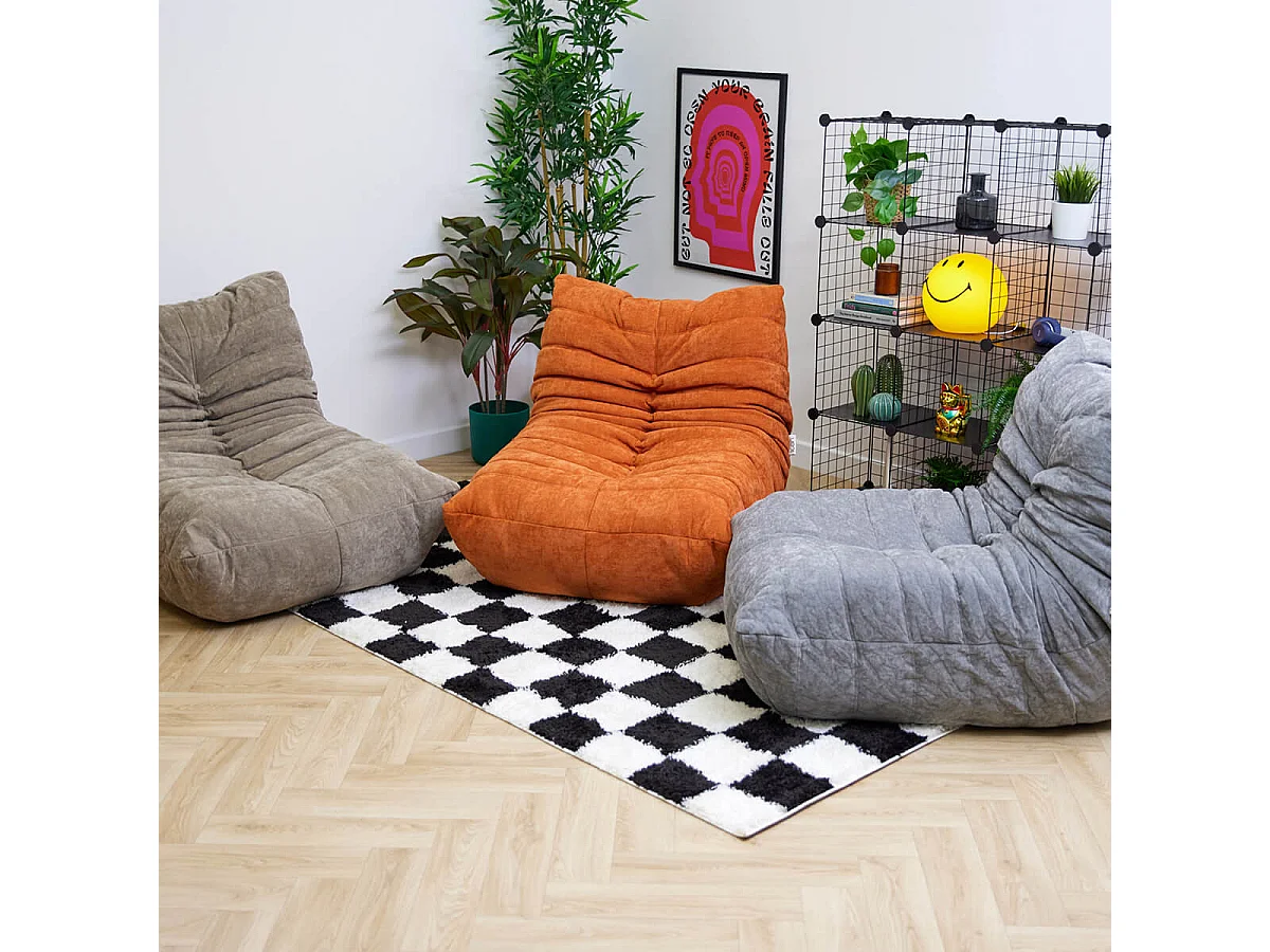 Pouf chauffeuse en tissu chenille garni de mousse extensible, beige - ENZO