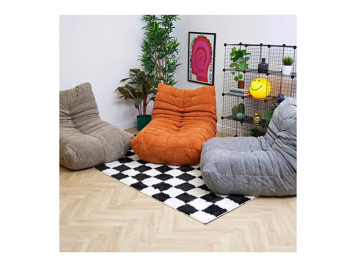 Pouf chauffeuse en tissu chenille garni de mousse extensible, gris - ENZO