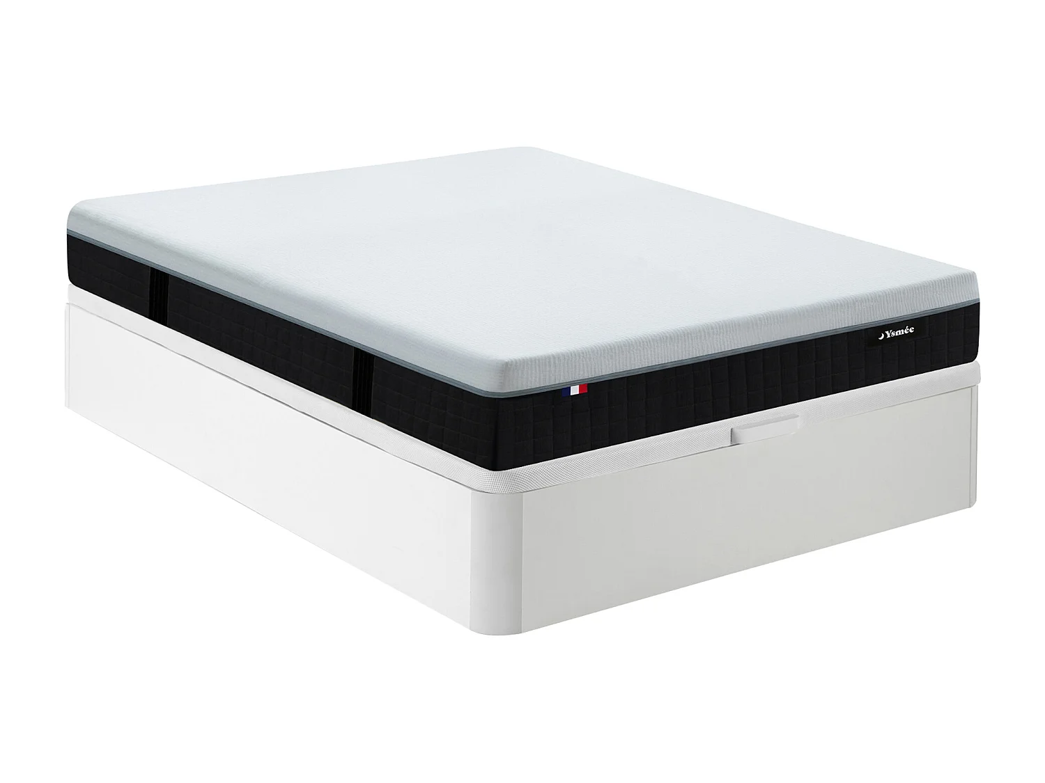 Ensemble 140 x 190 cm sommier coffre blanc + matelas hybride anti-feu ressorts ensachés 9 zones, mémoire de forme et latex ép.28cm - SLOMAS de YSMÉE