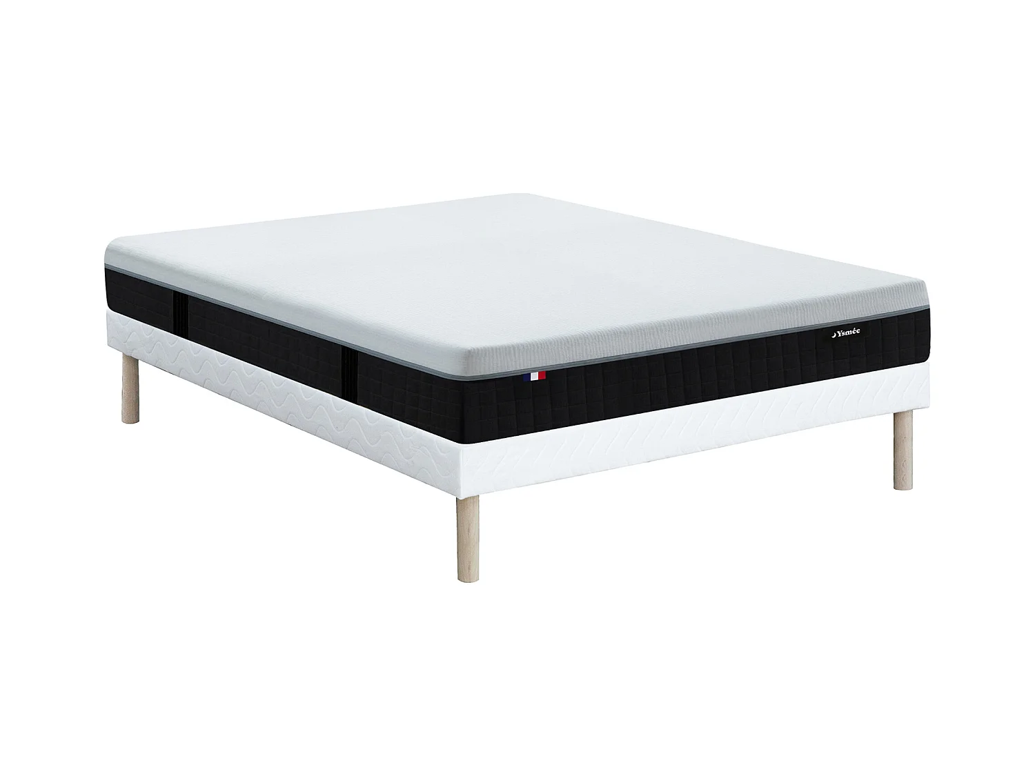 Ensemble 160 x 200 cm sommier tapissier + matelas hybride anti-feu ressorts ensachés 9 zones, mémoire de forme et latex ép.28cm - SLOMAS de YSMÉE