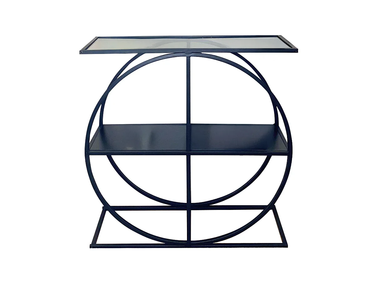 Console plateau en verre fumé et pied circulaire en Métal noir L80 cm - CLOUDY