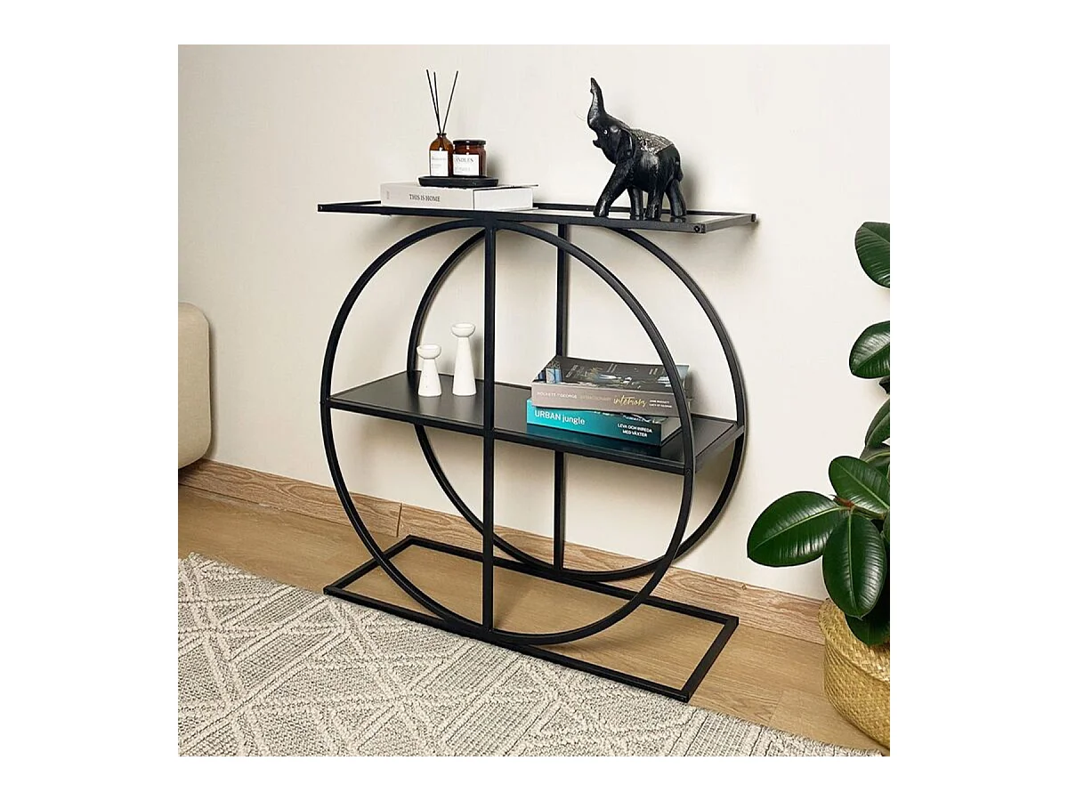 Console plateau en verre fumé et pied circulaire en Métal noir L80 cm - CLOUDY