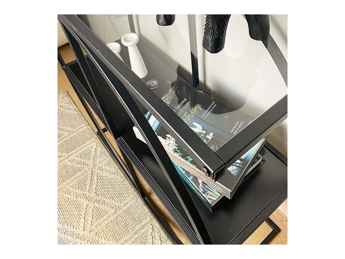 Console plateau en verre fumé et pied circulaire en Métal noir L80 cm - CLOUDY