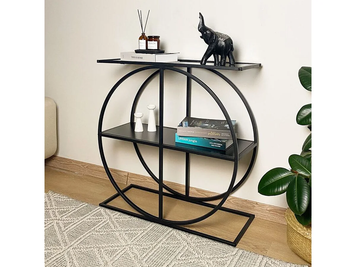 Console plateau en verre fumé et pied circulaire en Métal noir L80 cm - CLOUDY