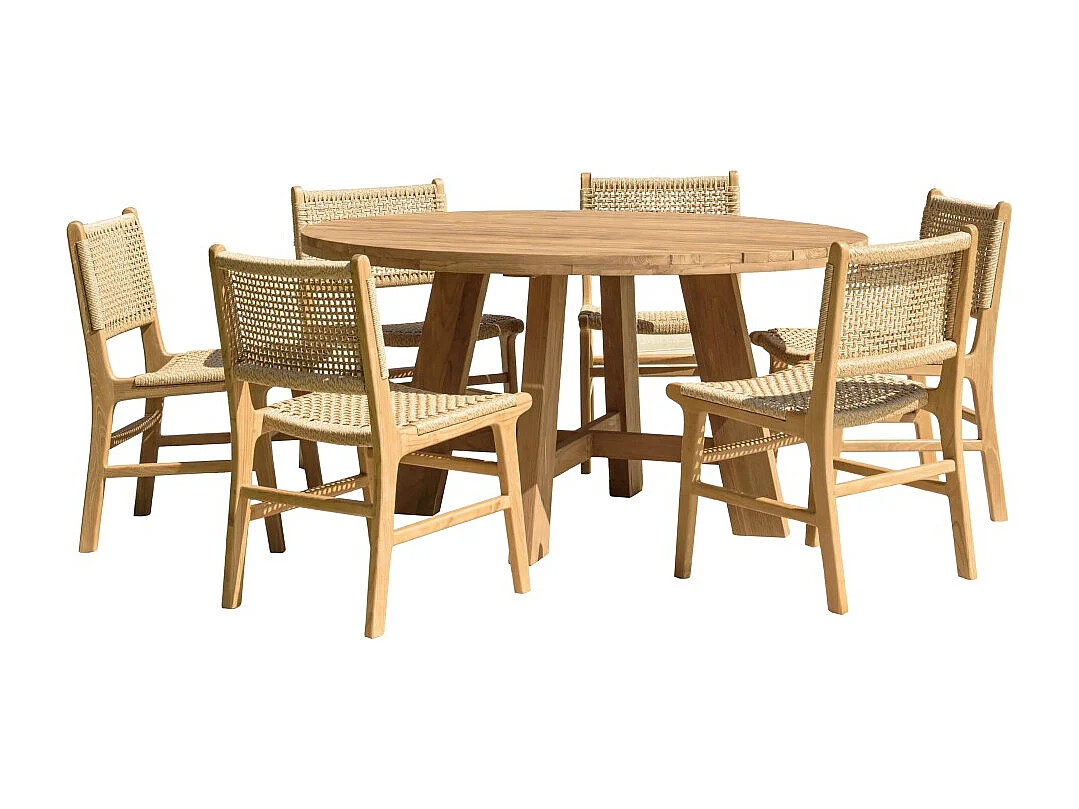 VALERIA - Ensemble de jardin en bois de teck recyclé rotin 6 pers.