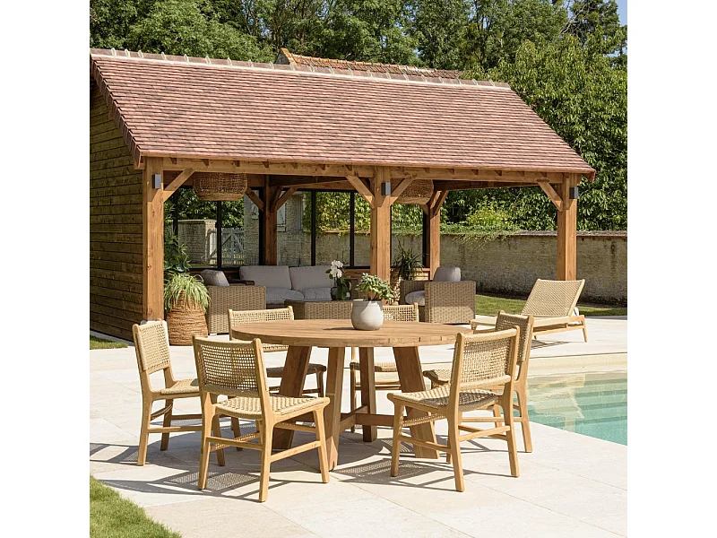 VALERIA - Ensemble de jardin en bois de teck recyclé rotin 6 pers.