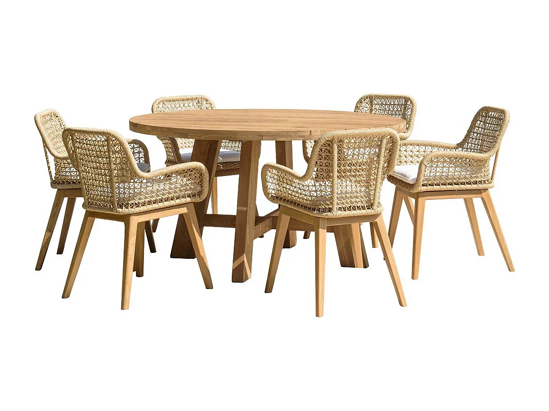 VALERIA - Ensemble de jardin en bois teck recyclé rotin 6 pers.