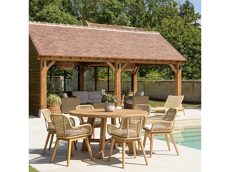 VALERIA - Ensemble de jardin en bois teck recyclé rotin 6 pers.