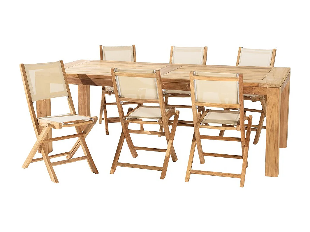 FUN - Ensemble de jardin en bois teck et textilène 8/10 personnes