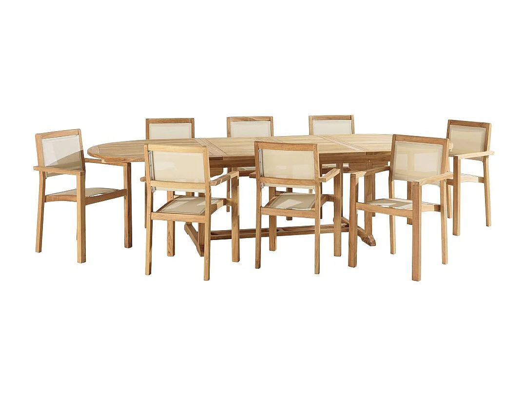 FUN - Ensemble de jardin en bois teck et textilène 10/12 personnes