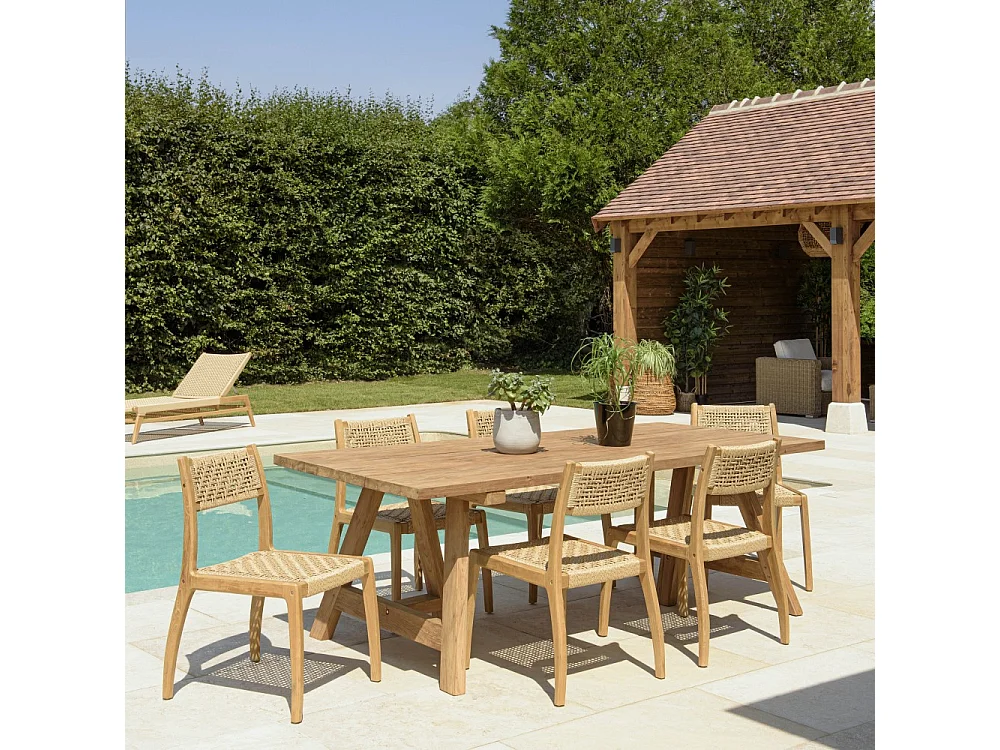 VALERIA - Ensemble de jardin en bois teck de recyclé rotin 6 pers.