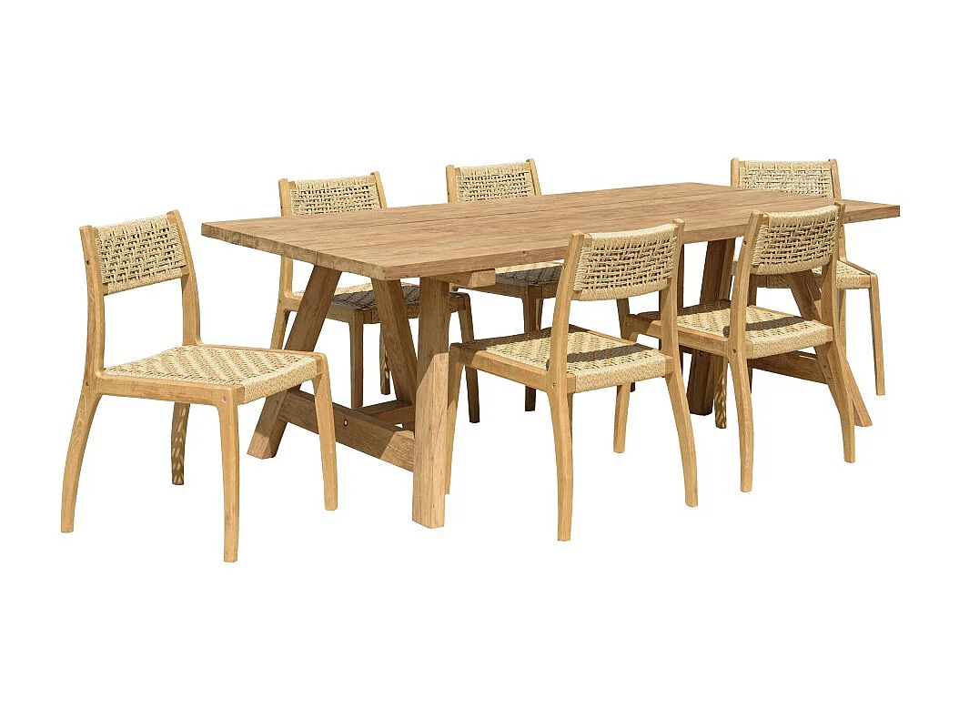 VALERIA - Ensemble de jardin en bois teck de recyclé rotin 6 pers.