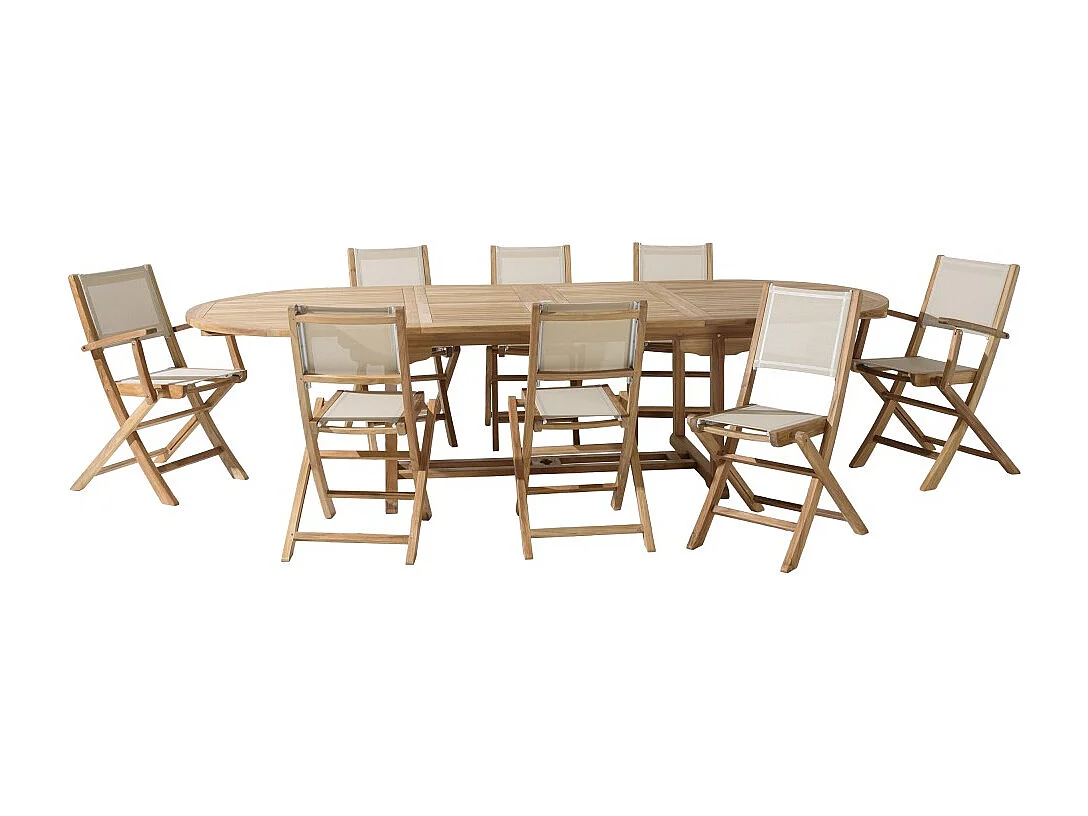 FUN - Ensemble de jardin en bois teck et textilène 10/12 personnes